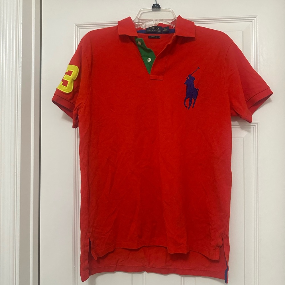 Ralph Lauren Red Polo Shirt with Blue Logo